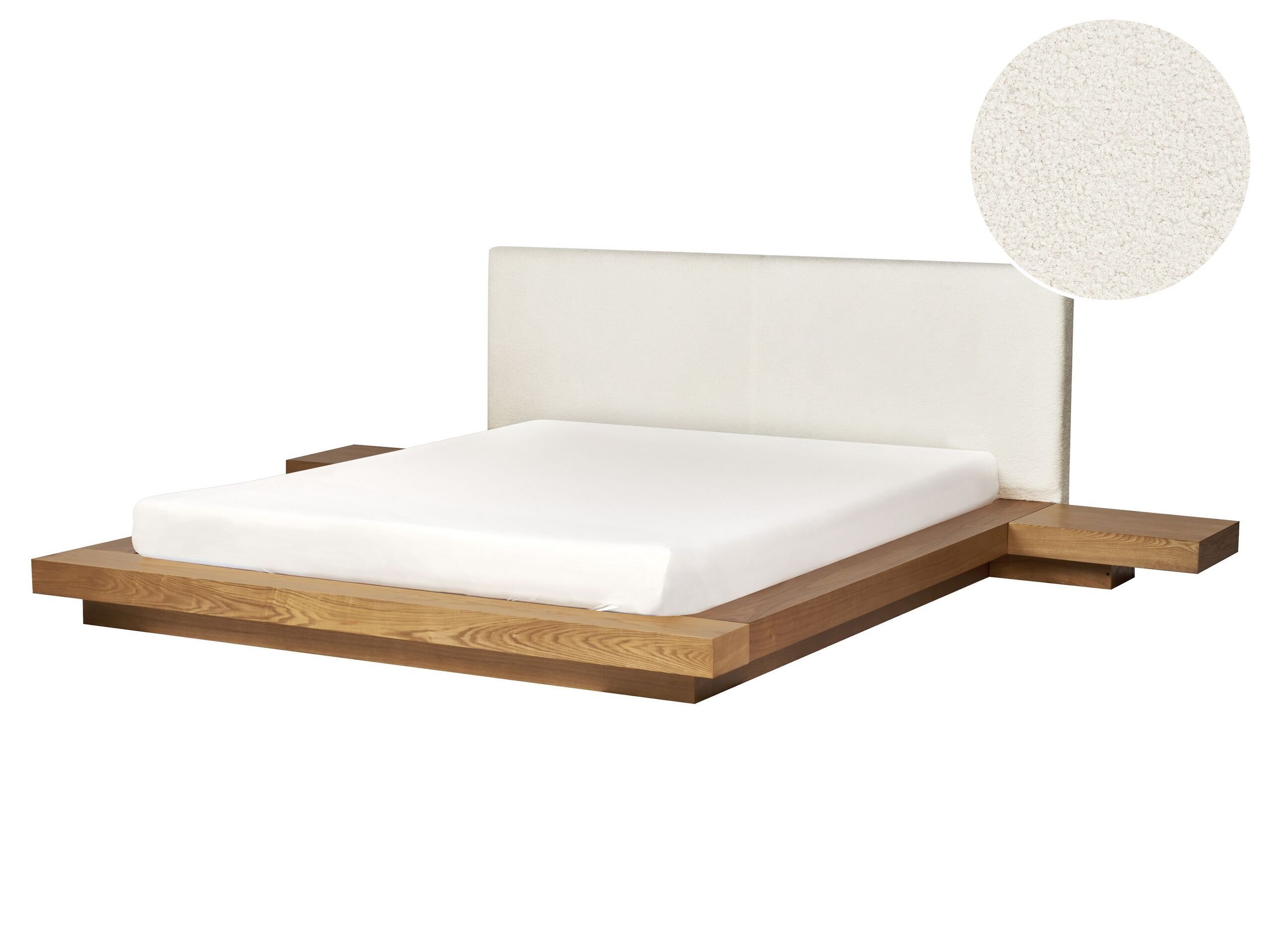 BELIANI Łóżko jasne drewno 160 x 200 cm 2 stoliki nocne wysoki zagłówek boucle styl japoński