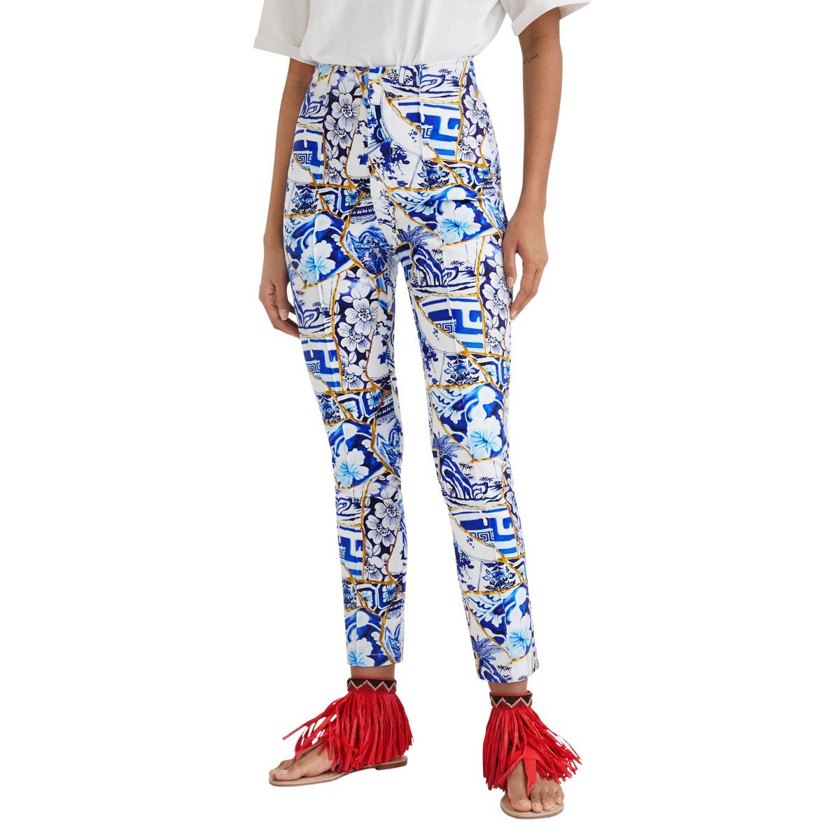 Spodnie damskie Desigual Stella Jean we wzory z wysokim stanem-M