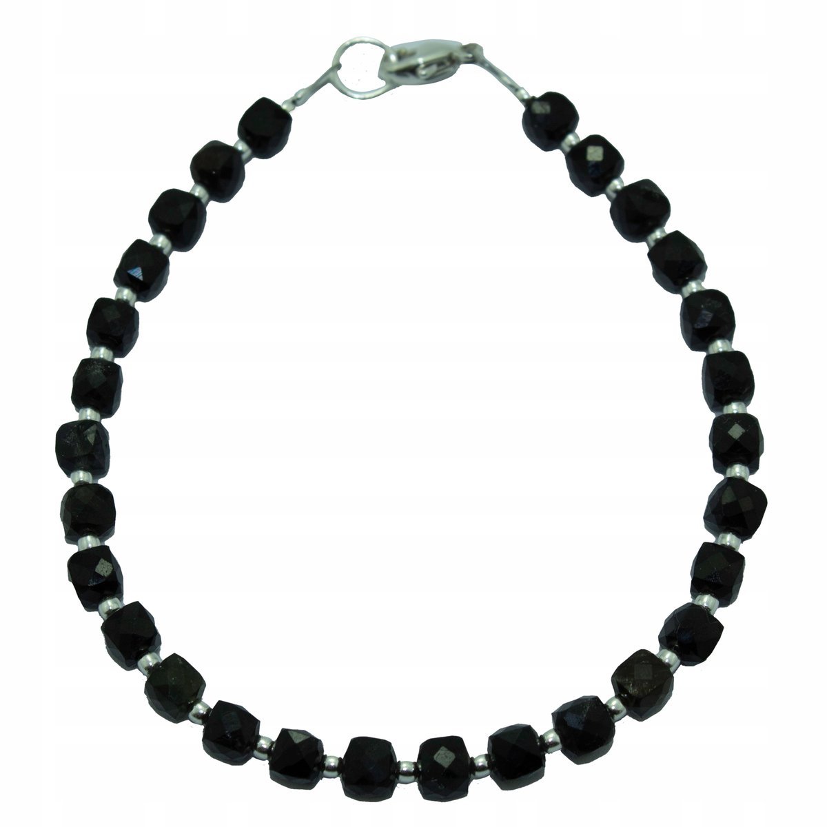 Bransoletka Turmalin Czarny fasetowany kostka 4x4 Srebrne zapięcie, bez marki, AG00000672