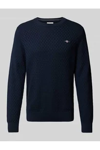 Sweter z dzianiny z okrągłym dekoltem i wyhaftowanym logo - Gant - Swetry męskie - miniaturka - grafika 1