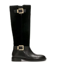 Kozaki typu oficerki z zamszu i gładkiej skóry - 40 - Kozaki damskie - miniaturka - grafika 1