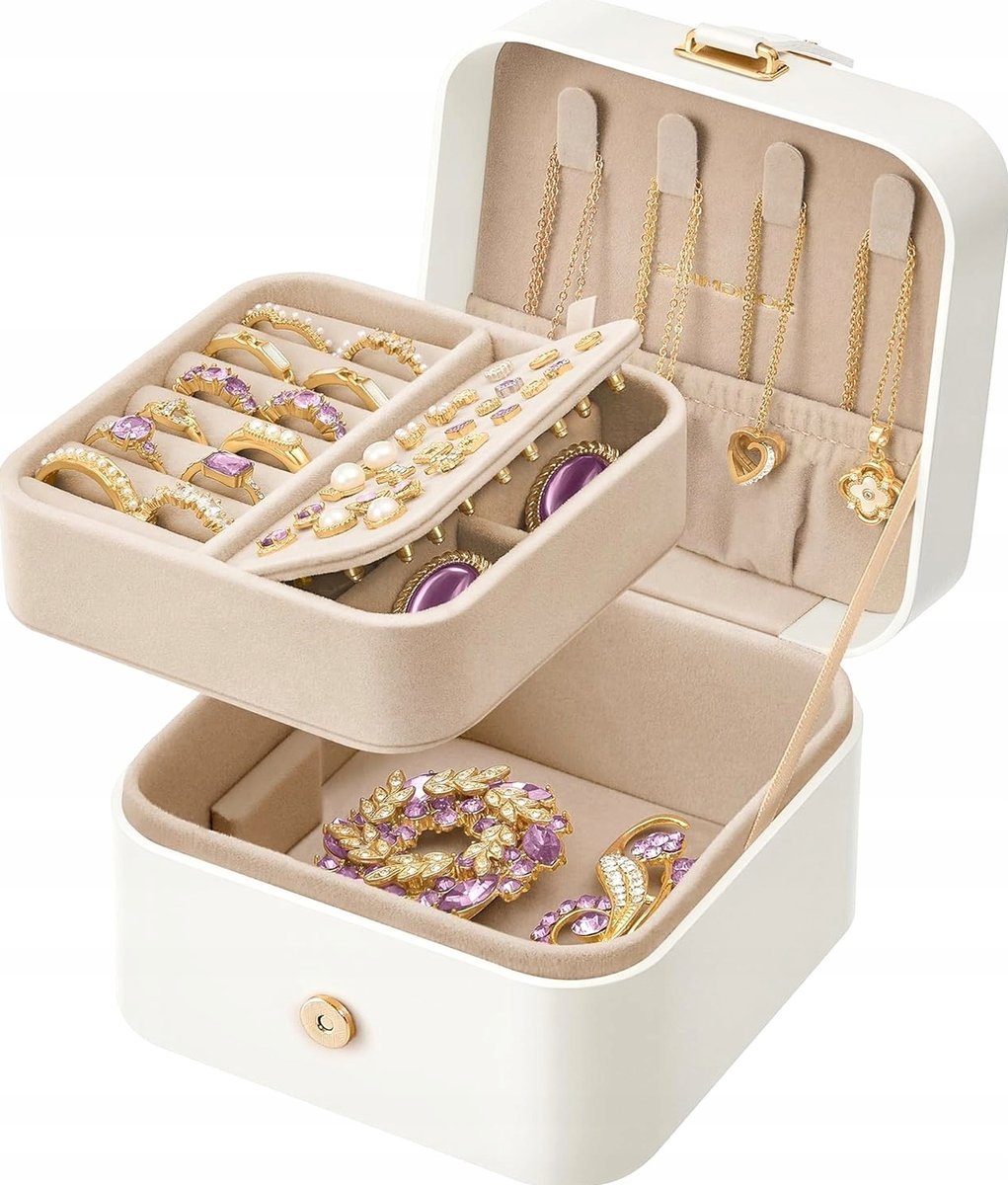 Pudełko 11x12x7cm przenośne dwupoziomowe etui na biżuterię z przegrodami
