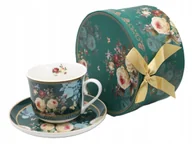 Filiżanki - FILIŻANKA ZE SPODKIEM Porcelanowa Duża Kwiaty - miniaturka - grafika 1