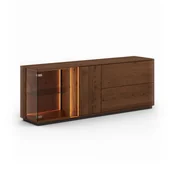 Szafki RTV - Szafka RTV dębowa z przeszkleniem i oświetleniem tabacco Collodi - miniaturka - grafika 1