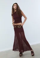 Koszulki i topy damskie - Stradivarius Asymetryczna koszulka koronkowa Fioletowy XS - miniaturka - grafika 1