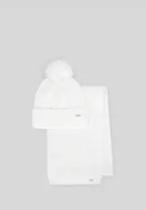 Czapki damskie - Damski zestaw zimowy – czapka z pomponem i szalik biały - miniaturka - grafika 1