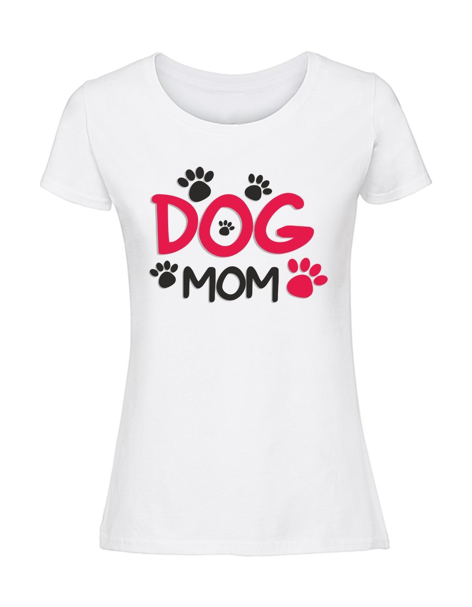 Damska koszulka z nadrukiem - Dog mom biały S