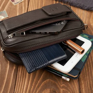 Paolo Peruzzi Saszetka męska skórzana do ręki z miejscem na telefon brązowa T-132-BR - Nerki - miniaturka - grafika 1