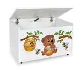 Pojemniki na zabawki - Duża Drewniana Skrzynia Na Zabawki Na Kółkach - Miś I Pszczoły - miniaturka - grafika 1