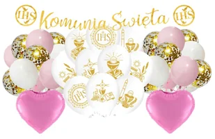 Balony na Komunię dziewczynki Komunijne Girlanda złota zestaw balonów biało różowe - Balony i akcesoria Balony na Komunię dziewczynki Komunijne Girlanda złota zestaw balonów biało różowe - Balony i akcesoria - miniaturka - grafika 1