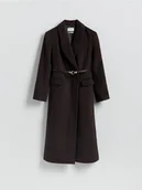 Płaszcze damskie - Reserved - Płaszcz z wełną - ciemnobrązowy - miniaturka - grafika 1