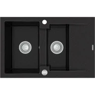 Zlewozmywaki - Mexen Gaspar zlewozmywak granitowy 1,5-komorowy z krótkim ociekaczem 737 x 475 mm, czarny/srebrny metalik - 6507731505-73 - miniaturka - grafika 1