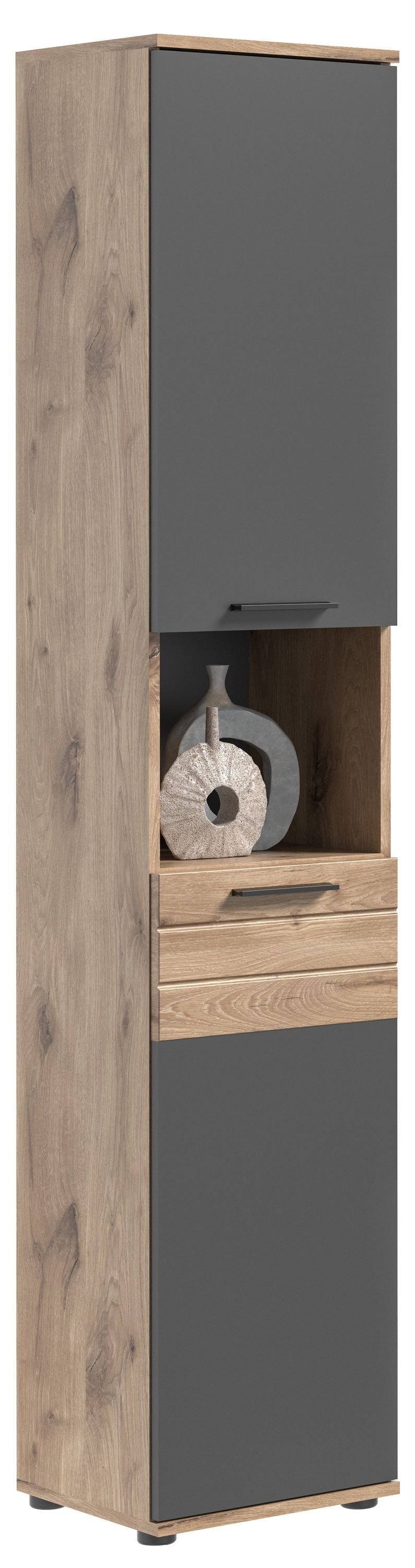 Mason wysoka szafka łazienkowa 2 drzwi, 1 półka szary,dąbReplika .