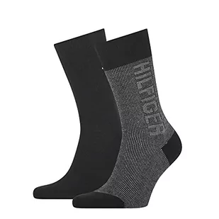 Tommy Hilfiger Męskie skarpety Rib Logo Men's Classic Sock, czarny, 43 EU - Skarpetki męskie - miniaturka - grafika 1