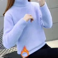 Swetry damskie - TEMU Damski sweter z łabędzim łabędzim - miękki mieszanką wiskozy, wysoki dekolt, długi rękaw, luźny krój, elegancki jednokolorowy dla wiosny i - miniaturka - grafika 1