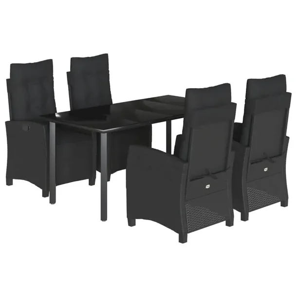 Zestaw Mebli Ogrodowych Rattan PE Czarny, Stół 160x80x74 cm, Krzesła 57x