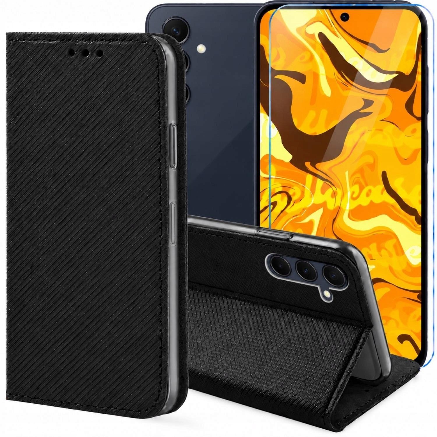 Hello Case Etui z Klapką Do Samsung Galaxy A35 5G Czarne, Zamykane, Kabura Szkło BNDL3322