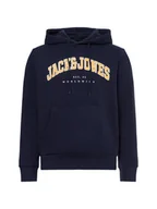 Swetry męskie - Jack & Jones Męski sweter z kapturem - JJEcaleb Mężczyźni niebieski jednolity, S - miniaturka - grafika 1