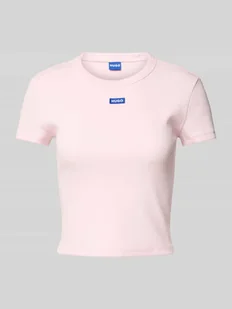 T-shirt krótki z wyhaftowanym logo - Koszulki i topy damskie - miniaturka - grafika 1