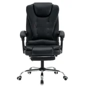 Fotele i krzesła biurowe - Fotel biurowy ergonomiczny obrotowy krzesło z podnóżkiem ekoskóra czarny - miniaturka - grafika 1