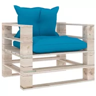 Sofy ogrodowe - vidaXL Sofa ogrodowa z palet, z niebieskimi poduszkami, drewno sosnowe - miniaturka - grafika 1