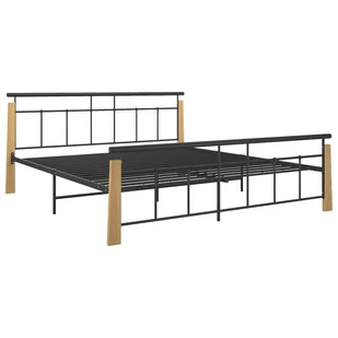 vidaXL Rama łóżka, metal i drewno dębowe, 180x200 cm - Łóżka - miniaturka - grafika 1