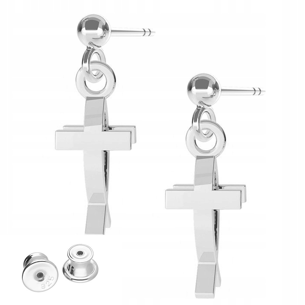 Kolczyki Srebrne Krzyże Rybki Cross Krzyżyki Ryby Cross Krzyż SREBRO 925