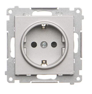 Kontakt Simon Gniazdo Schuko z przesłonami Simon 55 - aluminium mat - Gniazdka elektryczne - miniaturka - grafika 1