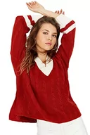 Swetry damskie - Trendyol Damski sweter z dzianiny oversize z dekoltem w serek, Czerwone płytki, L - miniaturka - grafika 1