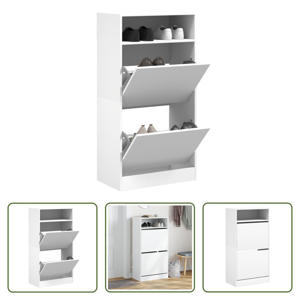 The Living Store Szafka na buty biała 60x34x116 cm Materiał drewnopochodny