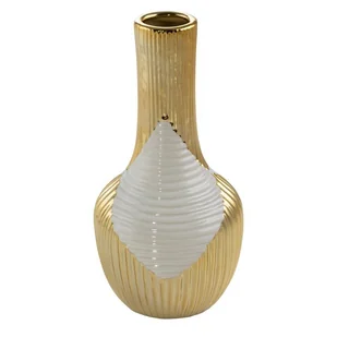 Wazon Ceramiczny Wysoki Rakel 14X14X28 Beżowy + Złoty - Wazony i flakony - miniaturka - grafika 1
