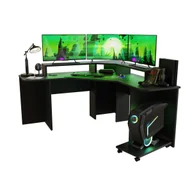 Biurka gamingowe - Biurko gamingowe narożne SUPERNOVA222 LED - czarne - miniaturka - grafika 1