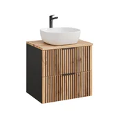 Szafki łazienkowe - Szafka Łazienkowa Wisząca z Umywalką 82-60-D-2S Xilo Comad Dąb Wotan, Szary Skalny - miniaturka - grafika 1