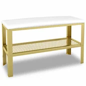 Ławki do przedpokoju - Siedzisko z półką na buty w stylu glamour złoty + biały H6-C42 - miniaturka - grafika 1