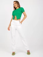 Spodnie damskie - Spodnie z materiału biały elegancki chinosy nogawka prosta w kant suwak guziki - miniaturka - grafika 1