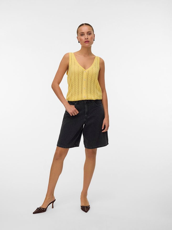 Vero Moda Top dzianinowy w kolorze żółtym