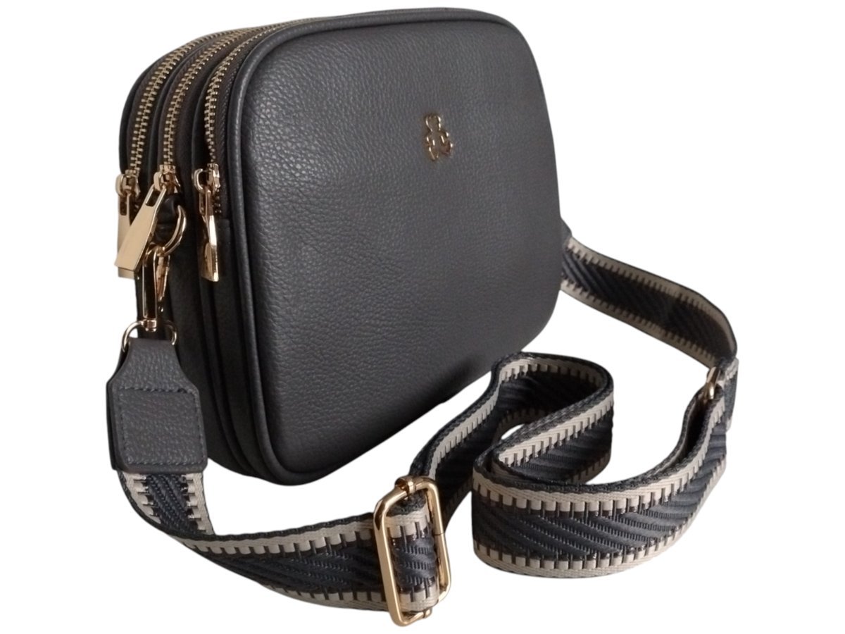 Mała Damska Torebka na Ramię Grafitowa z Złotymi Okuciami