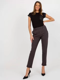 Spodnie damskie - Spodnie z materiału ciemny szary elegancki klasyczny materiałowe nogawka prosta kieszenie haft - grafika 1