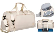 Torby podróżne - Torba sportowa podróżna na siłownię turystyczna Peterson trening z uchwytami duża pojemna beżowa - miniaturka - grafika 1