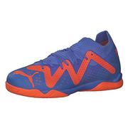 Piłka nożna - PUMA Future Match IT + MID JR buty piłkarskie, niebieskie, błyszczące, biało-pomarańczowe, 3 UK - miniaturka - grafika 1