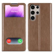 Etui i futerały do telefonów - Etui Cadorabo do Samsung Galaxy S24 ULTRA w kolorze STONE BROWN z magnetycznym zapięciem, funkcją podstawki i 2 okienkami do podglądu Etui typu flip case na telefon komórkowy z klapką Etui książkowe - miniaturka - grafika 1