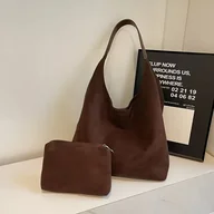 Torebki damskie - TEMU Damska torba na ramię o dużej pojemności, nowość sezonu jesień- 2026 Zestaw torebek i portfeli z imitacji zamszu, khaki, kawa, jasnobrązowy, - miniaturka - grafika 1