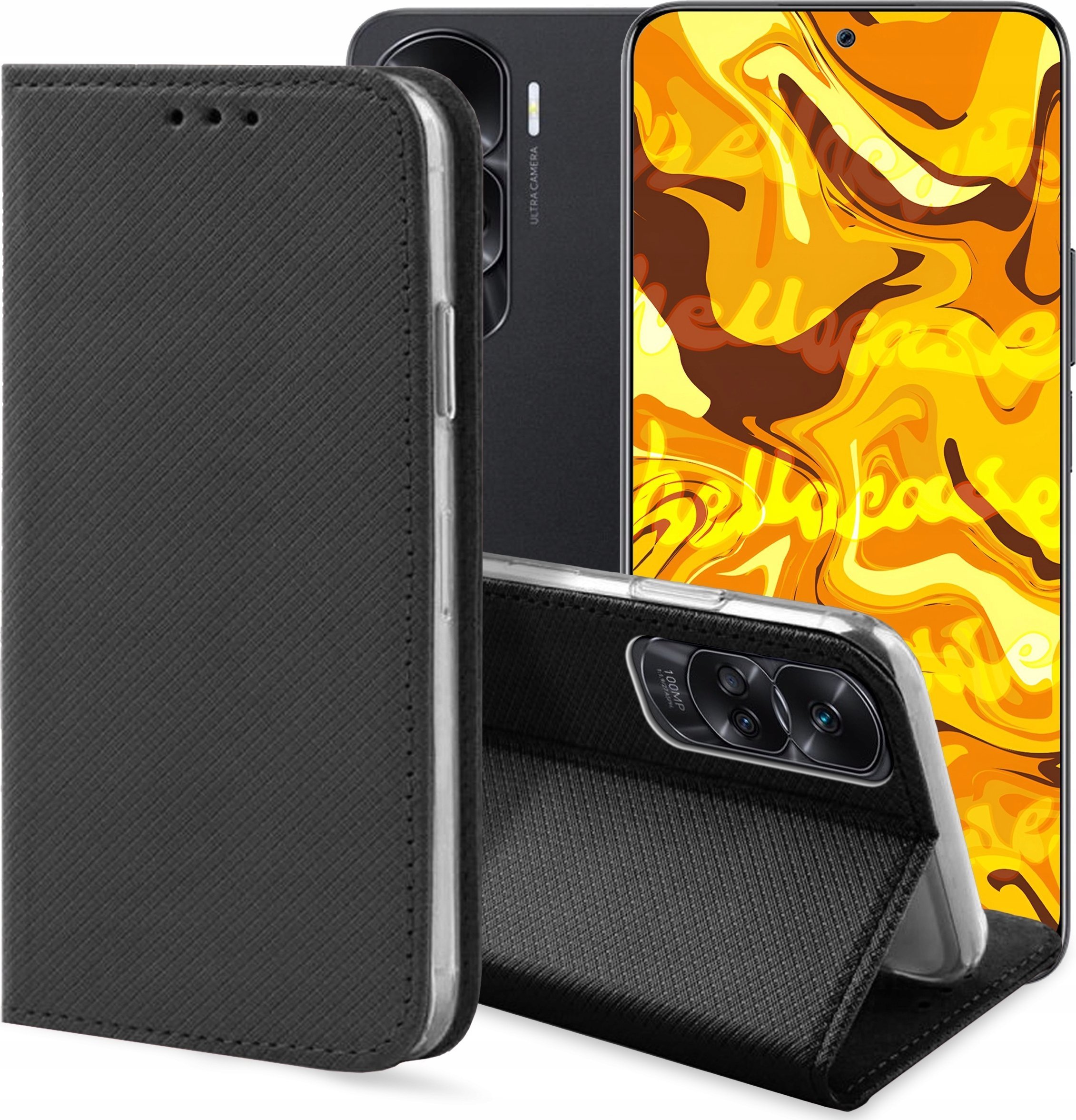 Hello Case ETUI Z KLAPKĄ DO HONOR 90 LITE 5G CZARNE ZAMYKANE MAGNETYCZNE KABURA FLIP