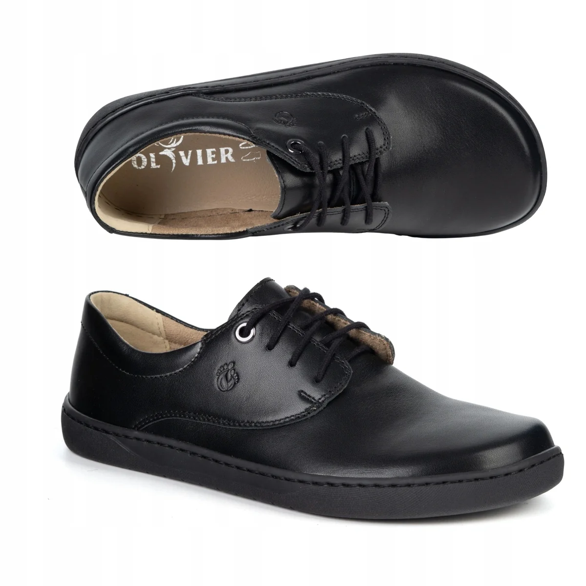 Buty barefoot damskie skórzane Olivier Pearl 1312 czarne 40 półbuty, obuwie minimalistyczne, sznurowane, wkładka ze skóry naturalnej