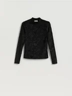 Moda i Uroda OUTLET - Reserved - Longsleeve w kwiatowy wzór - czarny - miniaturka - grafika 1