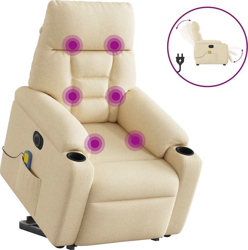 vidaXL vidaXL Podnoszony fotel masujący, elektryczny, rozkładany, kremowy