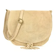 Torebki damskie - Beżowa Torebka podkówka listonoszka damska skóra włoska miękka B66 brązowy, beżowy - miniaturka - grafika 1