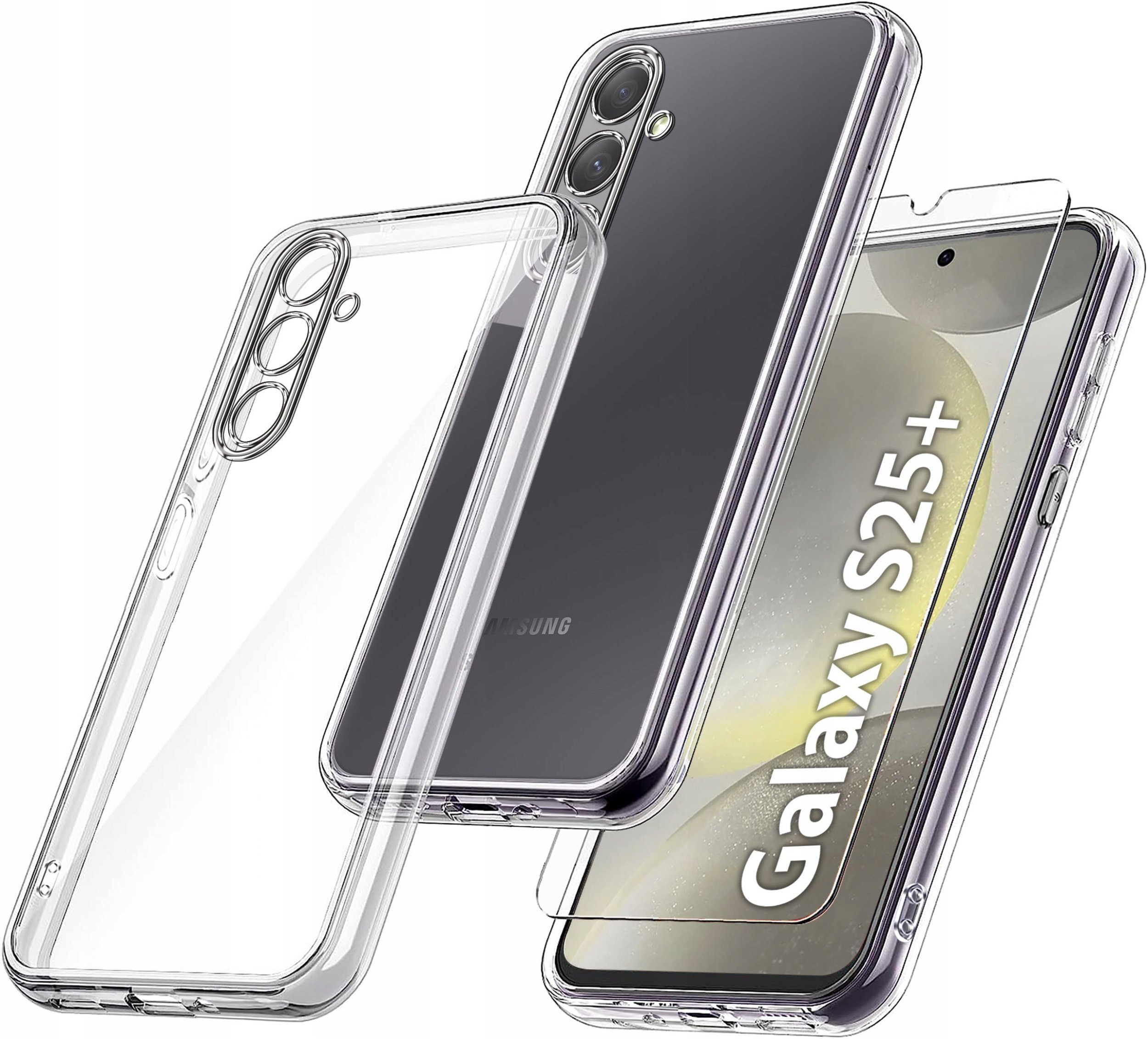 Etui do Samsung S25+ Plus WZMACNIANE SILIKONOWE PRZEZROCZYSTE + Szkło 9H