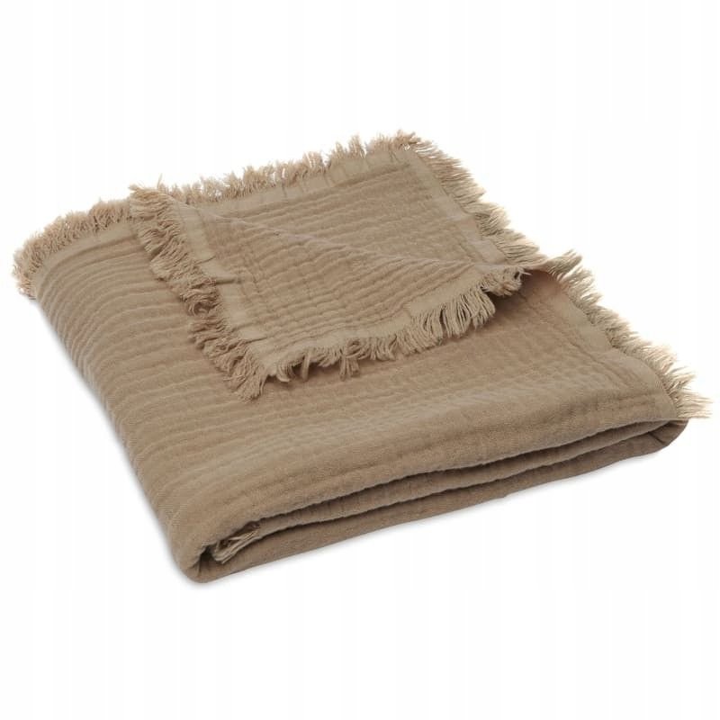 Jollein - Kocyk Muślinowy Fringe 120 X 120 Cm Biscuit