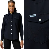 Koszule damskie - Wrangler HERITAGE SHIRT Black CZARNA DAMSKA KOSZULA JEANSOWA REGULAR S - miniaturka - grafika 1